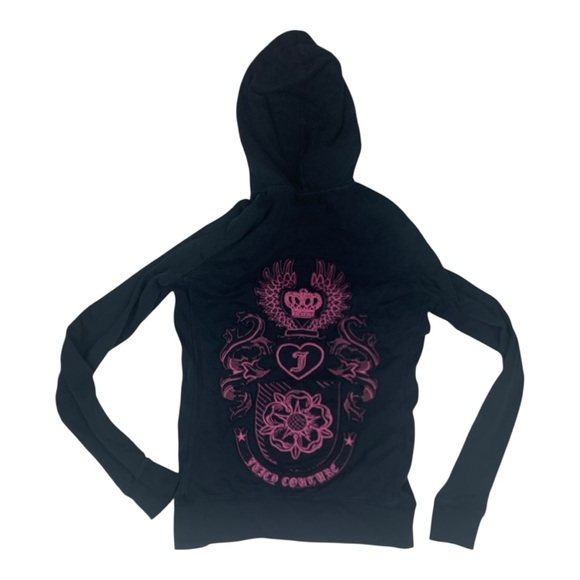 Juicy Couture Tops - Juicy Couture juniors large USA Black zip up hoodie J Pink Embroidery